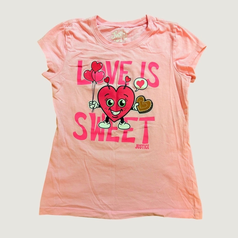 Y2K Justice Girls Pink Love Is Sweet Heart Graphic Baby Tee Shirt Scene #16